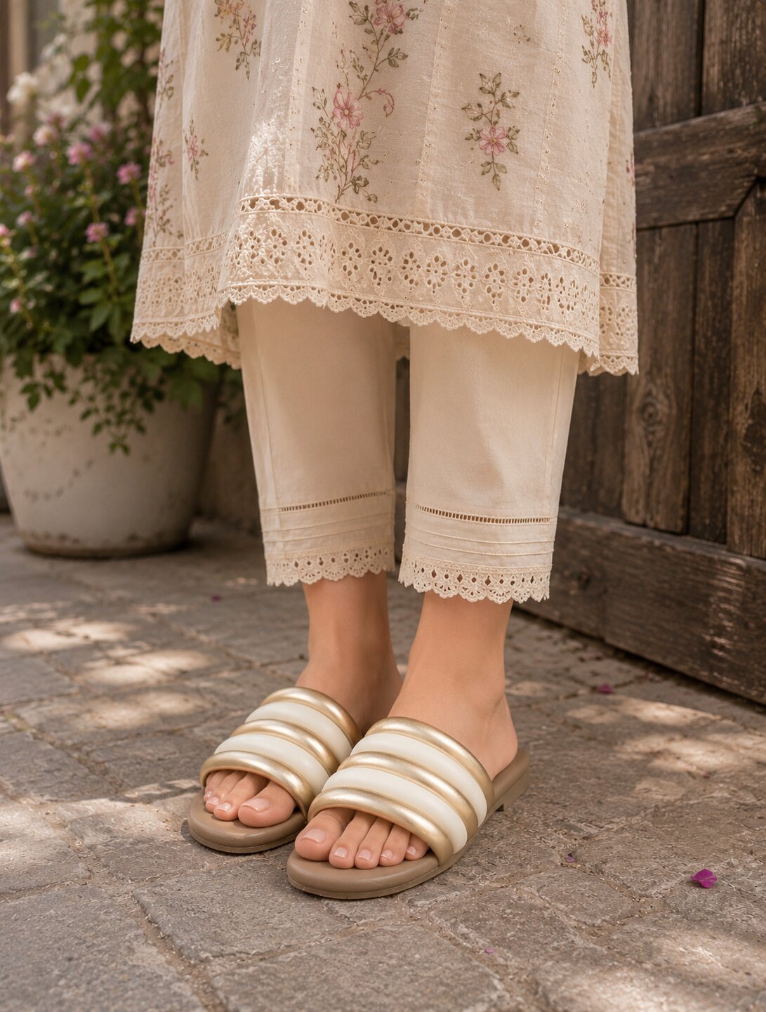Sandal Stories Champagne Cloud Straps Flats