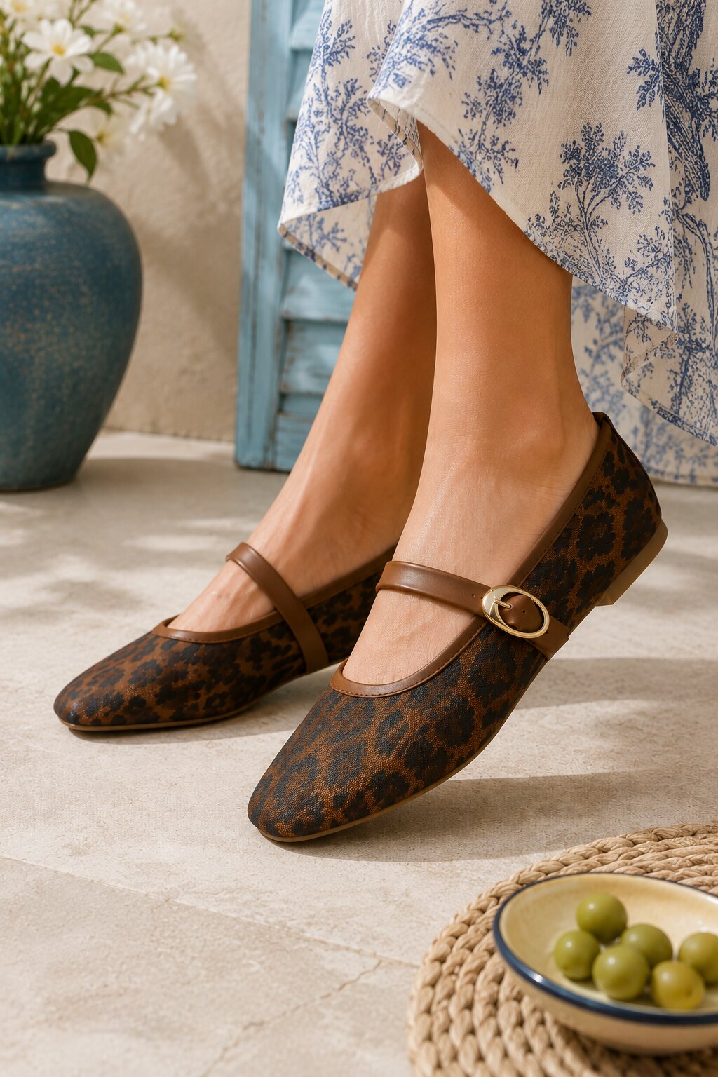 Sandal Stories Leopard Print Buckle Mary Jane Ballerinas