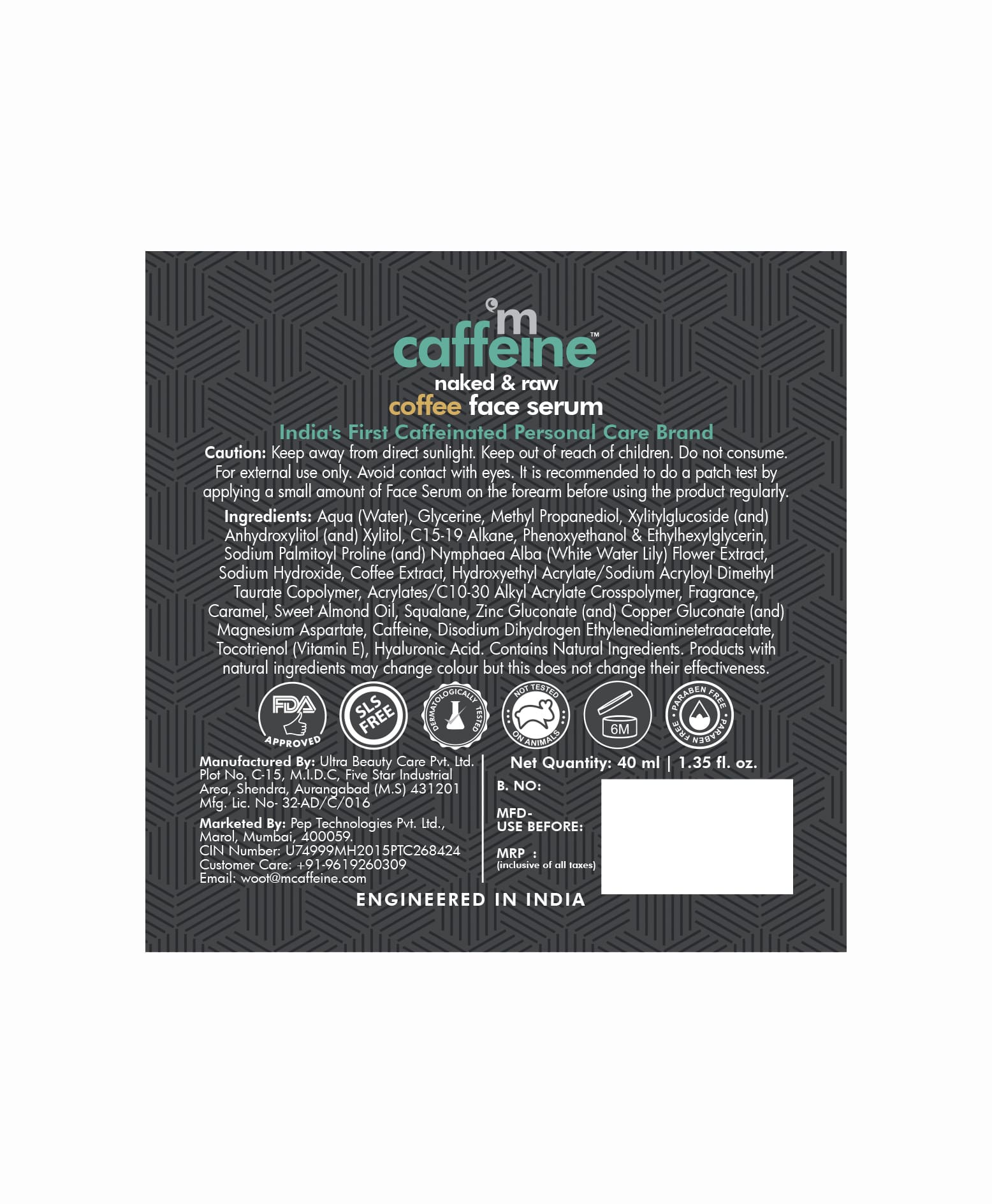 mCaffeine Coffee Face Serum With Hyaluronic Acid - 40ml