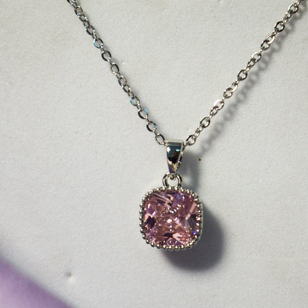 Salty Dainty Silver Pink Diamond Elegance Pendant