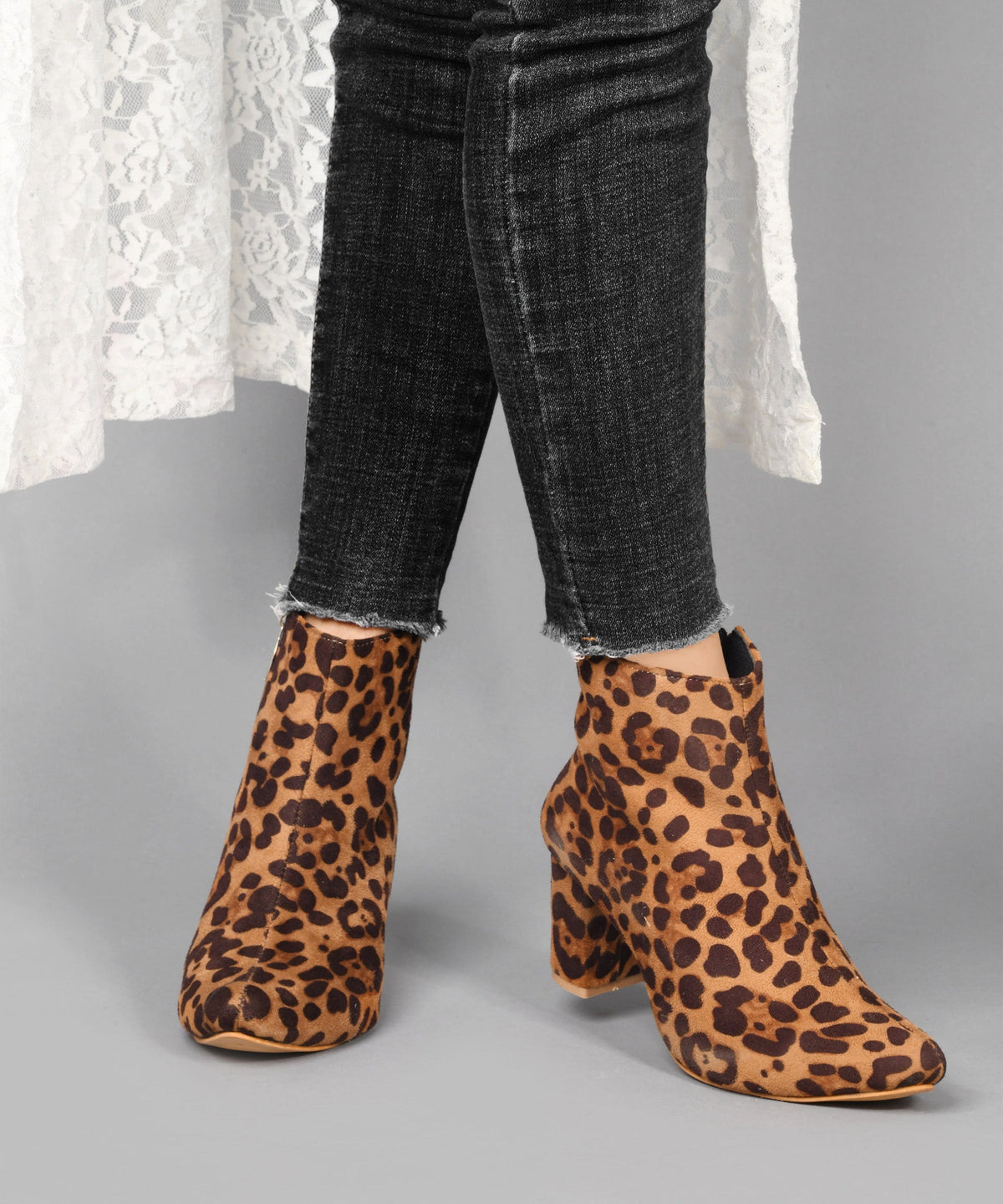 JM Looks Women Block Heel Ankle Boots with Zipper Pointed Toe