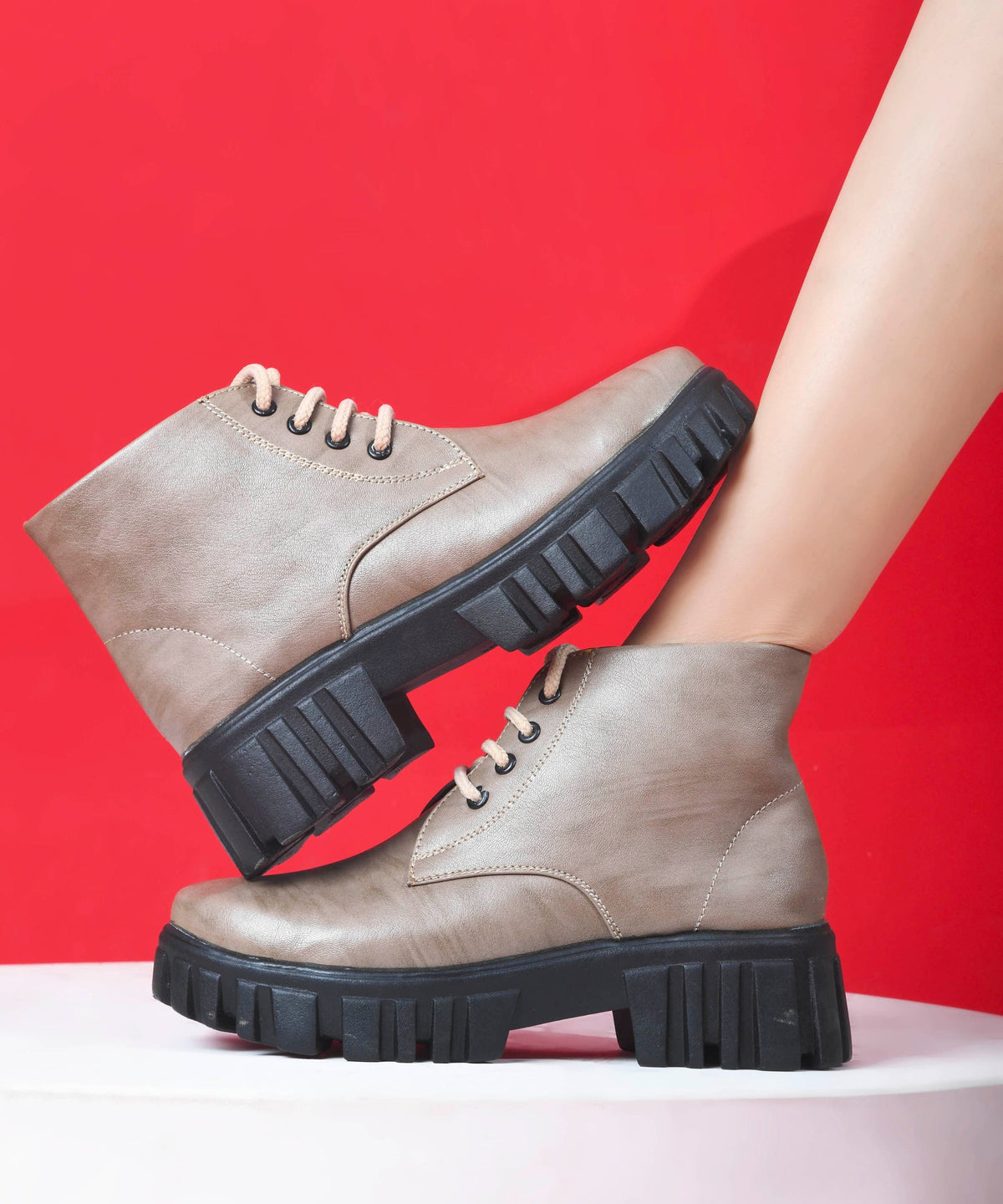 JM Looks Chunky Platform Ankle Boots for Women with Lace-Up Closure