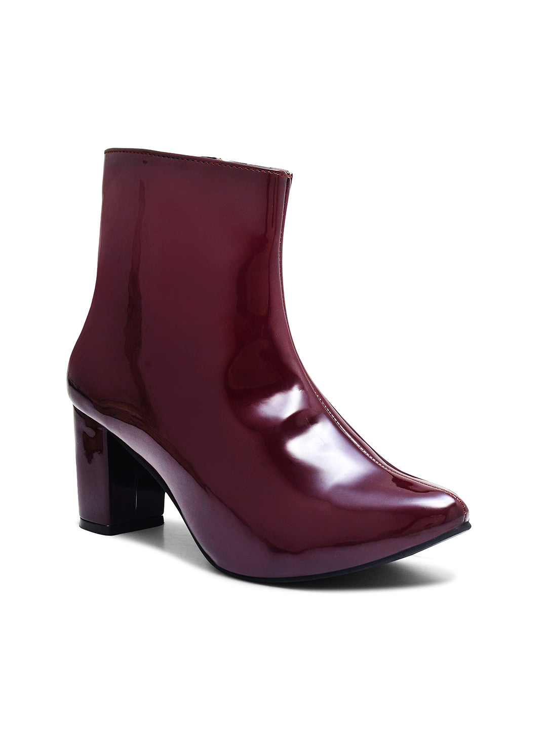 JM Looks Women Glossy Patent Block Heel Ankle Boots with Side Zip