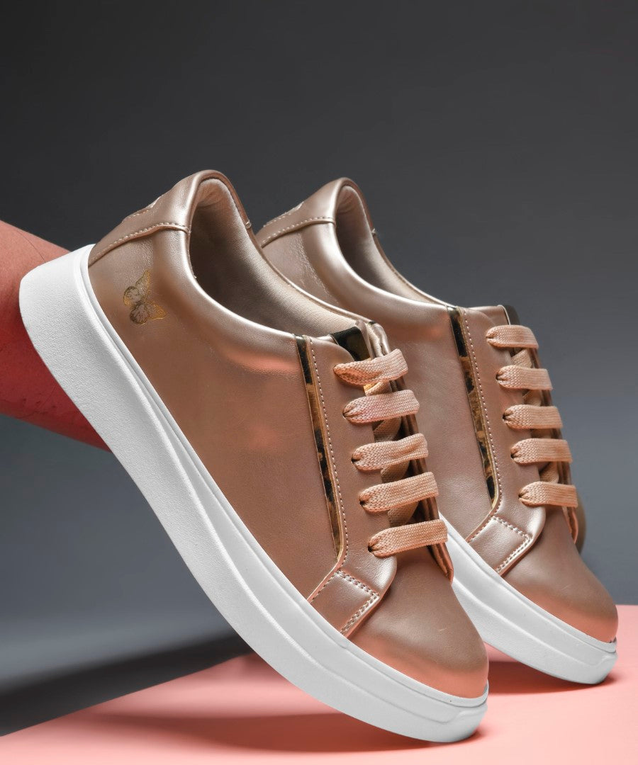 JM Looks Metallic Sneakers for Women | Lace-Up Chunky Sole