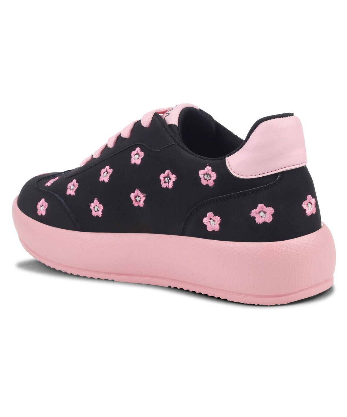 JM Looks Suede Flower Printed Low-Top Sneakers