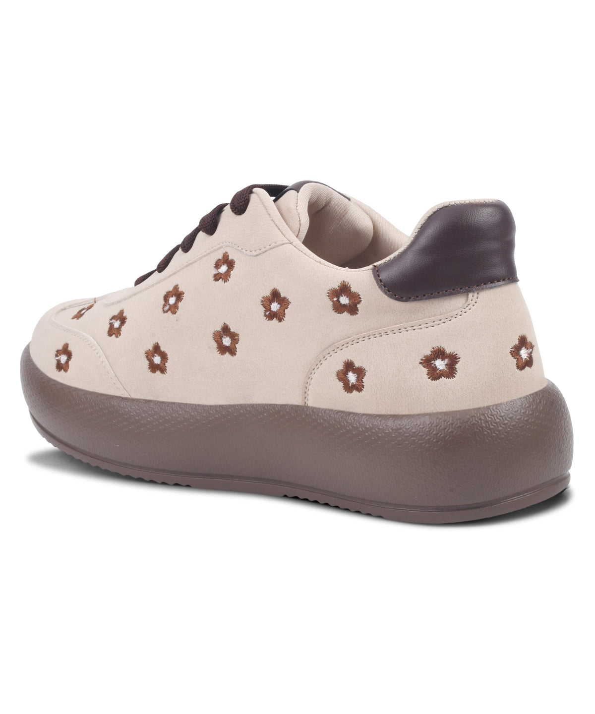 JM Looks Suede Flower Printed Low-Top Sneakers
