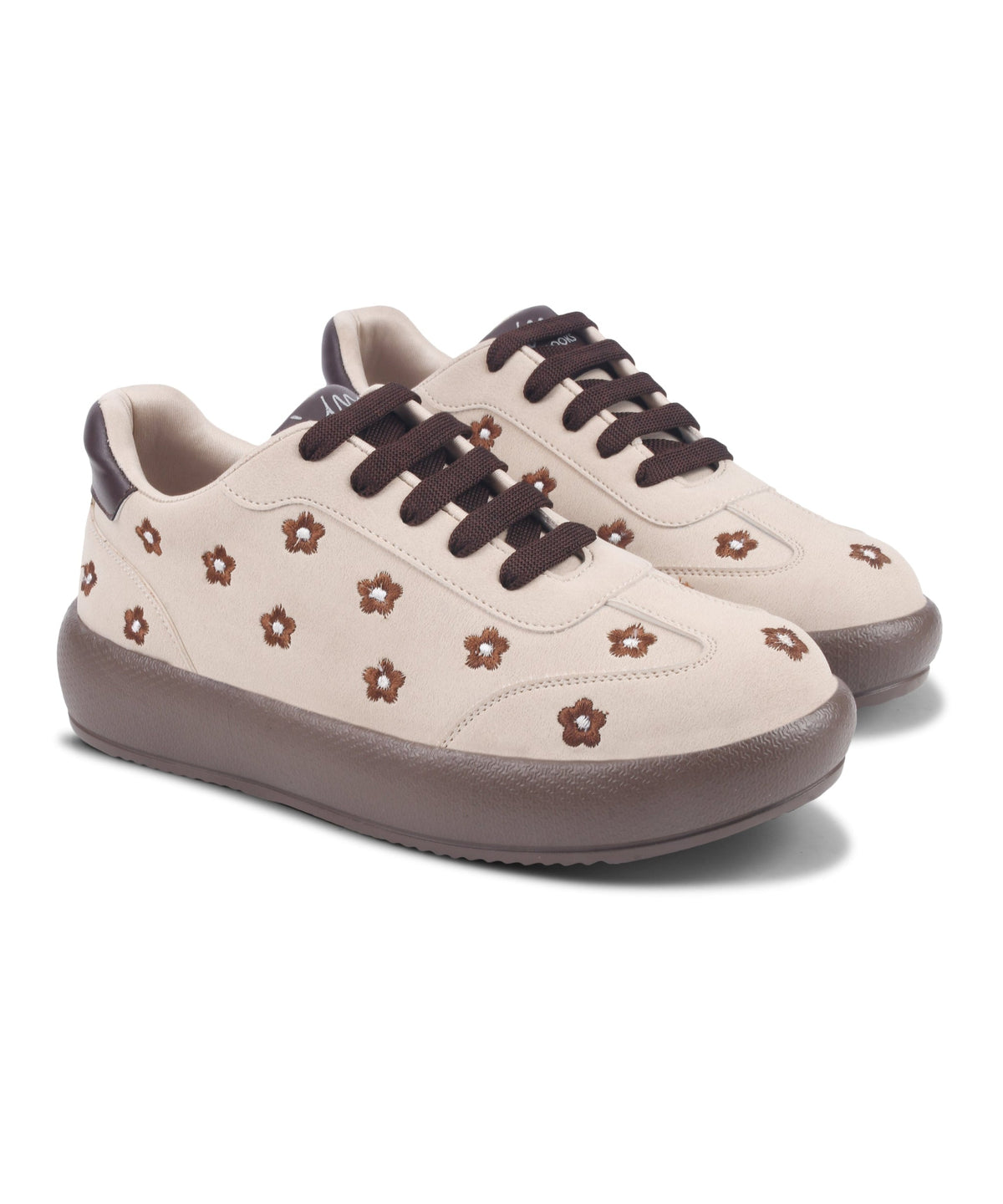 JM Looks Suede Flower Printed Low-Top Sneakers