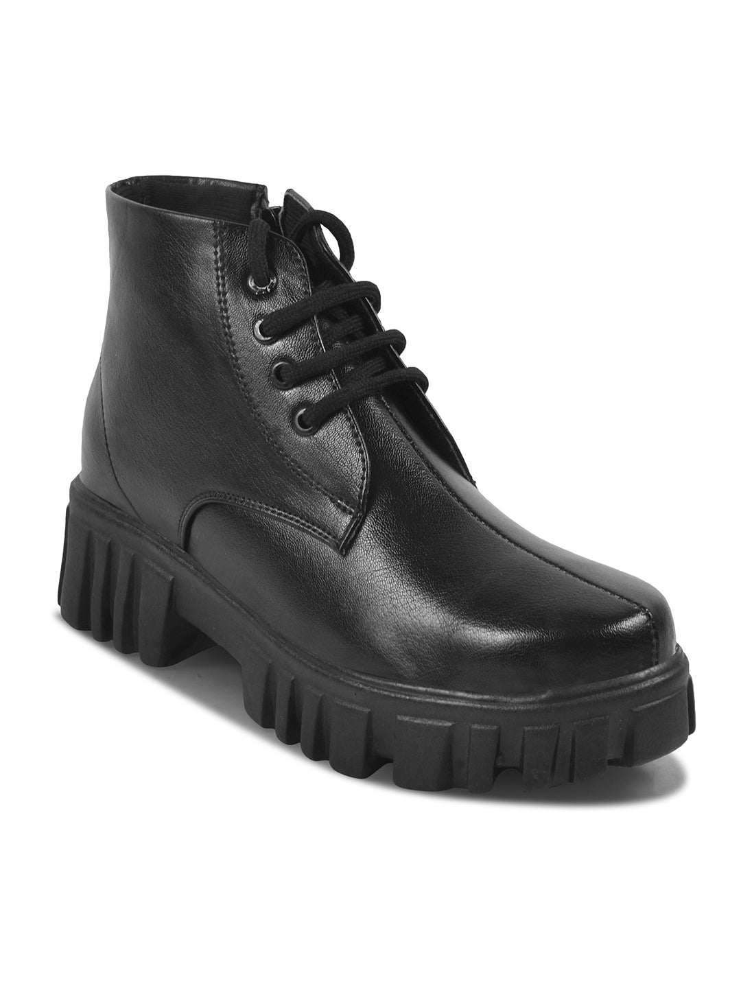 JM Looks Chunky Platform Ankle Boots for Women with Lace-Up Closure