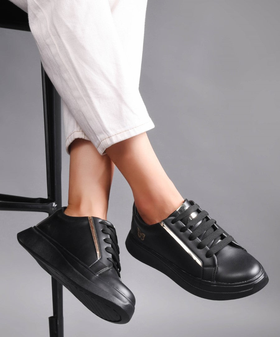 JM Looks Metallic Sneakers for Women | Lace-Up Chunky Sole