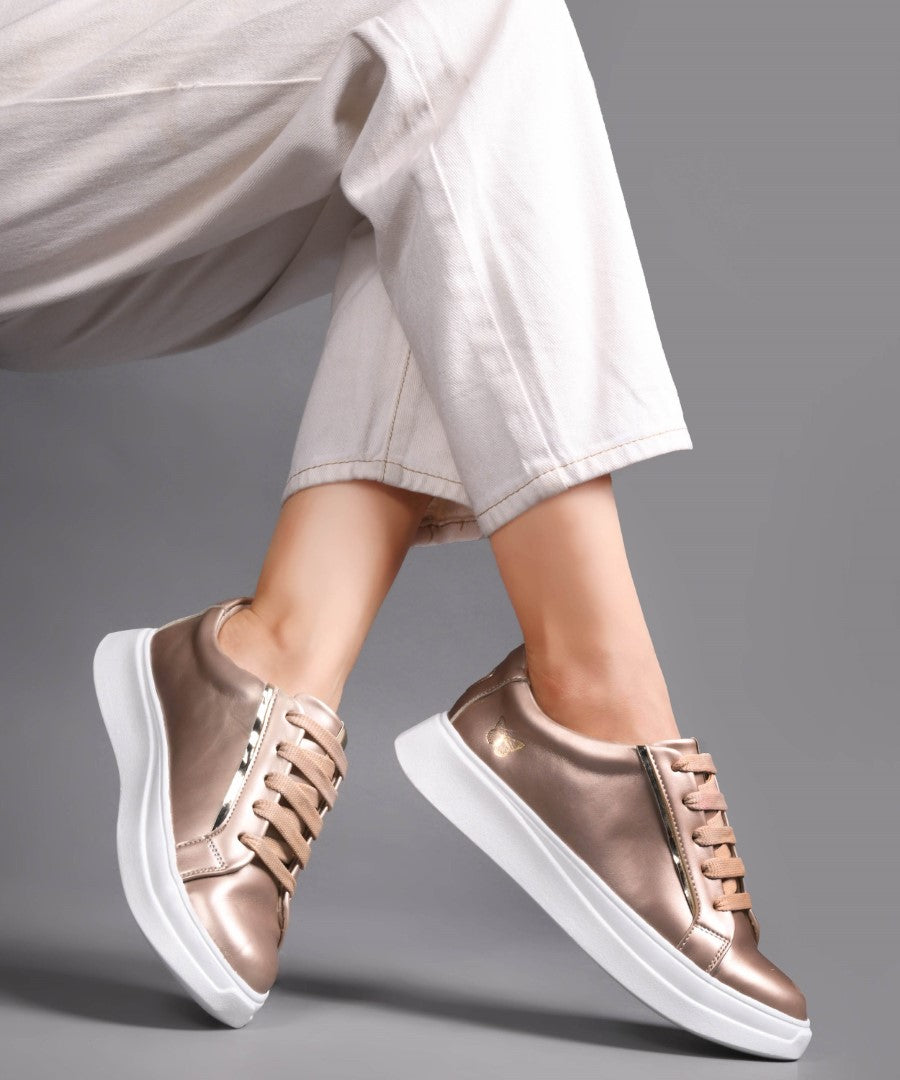 JM Looks Metallic Sneakers for Women | Lace-Up Chunky Sole