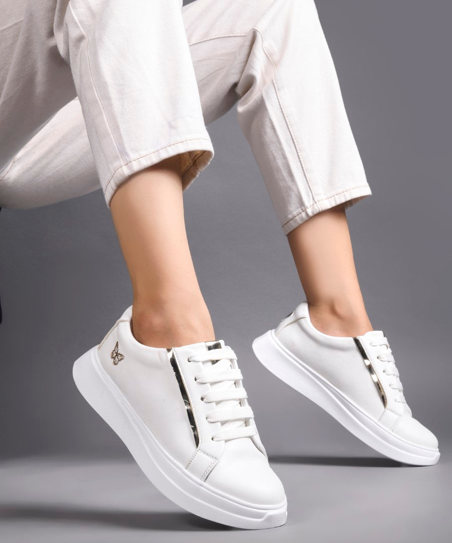 JM Looks Metallic Sneakers for Women | Lace-Up Chunky Sole
