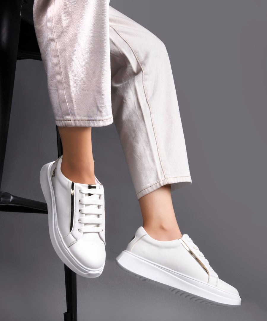 JM Looks Metallic Sneakers for Women | Lace-Up Chunky Sole