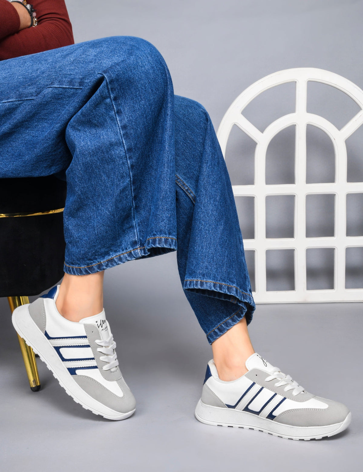 JM Looks The Urban Stripe Classic Breathable Sneaker with Round Toe & Lace-Up Closure