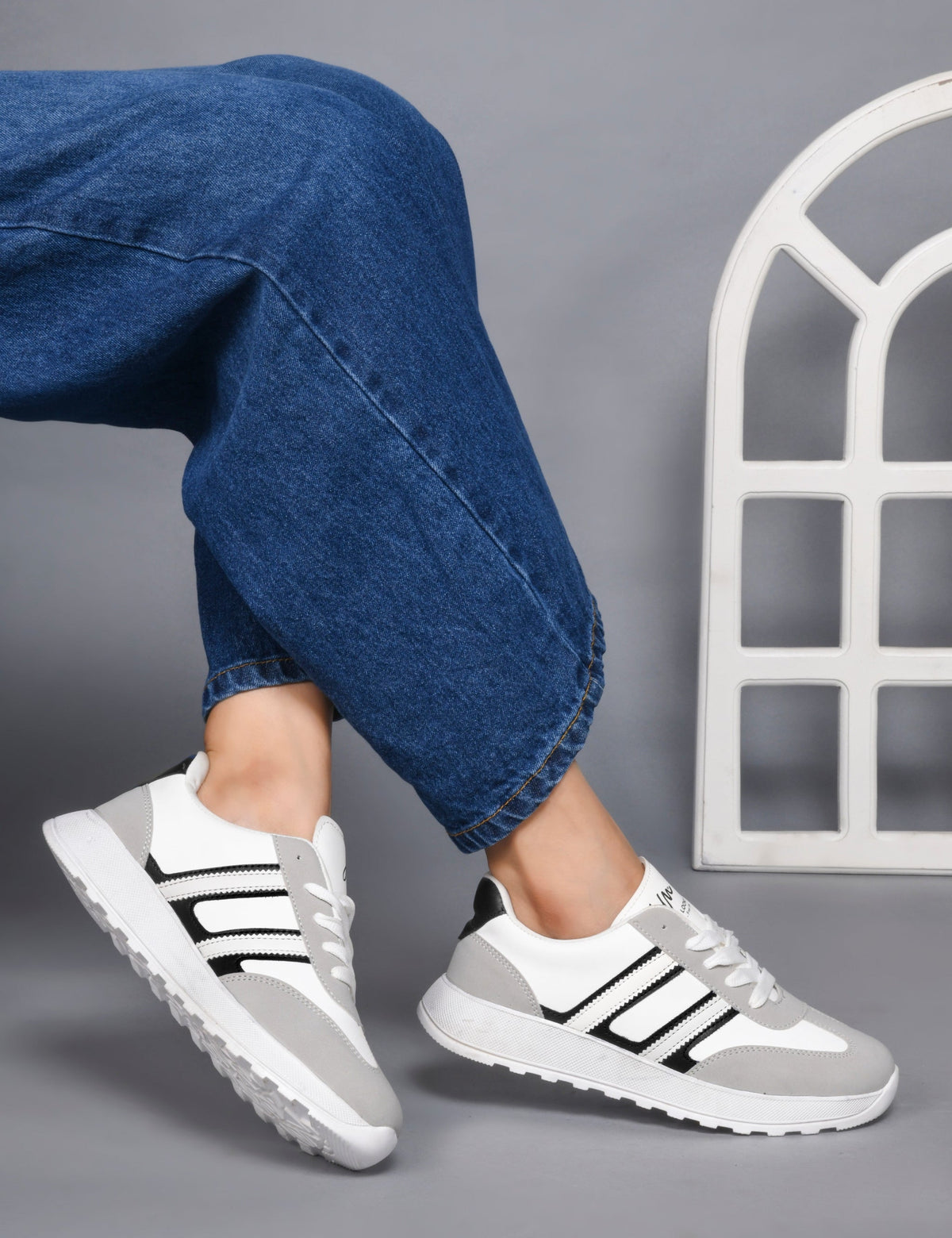 JM Looks The Urban Stripe Classic Breathable Sneaker with Round Toe & Lace-Up Closure