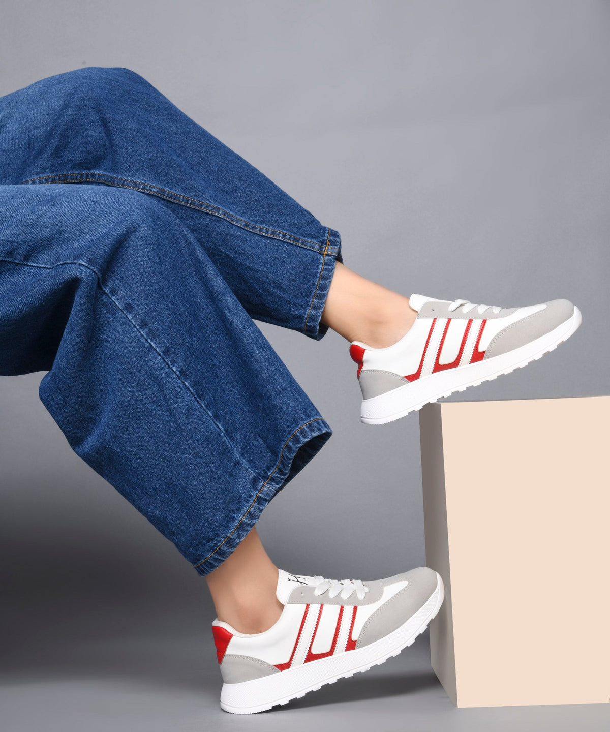 JM Looks The Urban Stripe Classic Breathable Sneaker with Round Toe & Lace-Up Closure