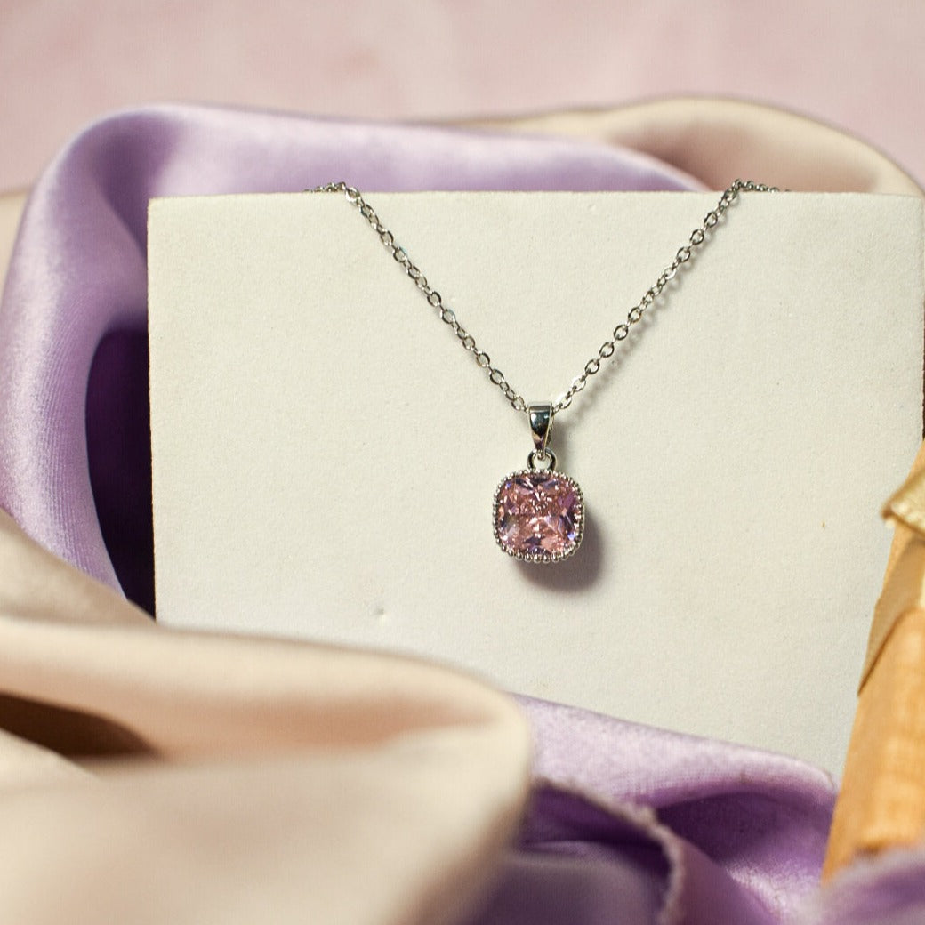 Salty Dainty Silver Pink Diamond Elegance Pendant