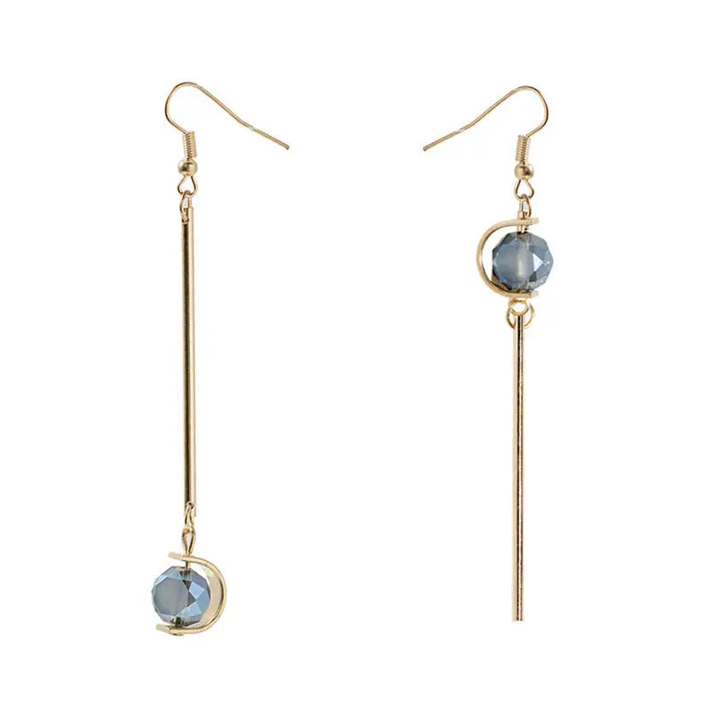 Salty Double C Shape Asymmetric Blue Stone Grey Stone Drop Earrings