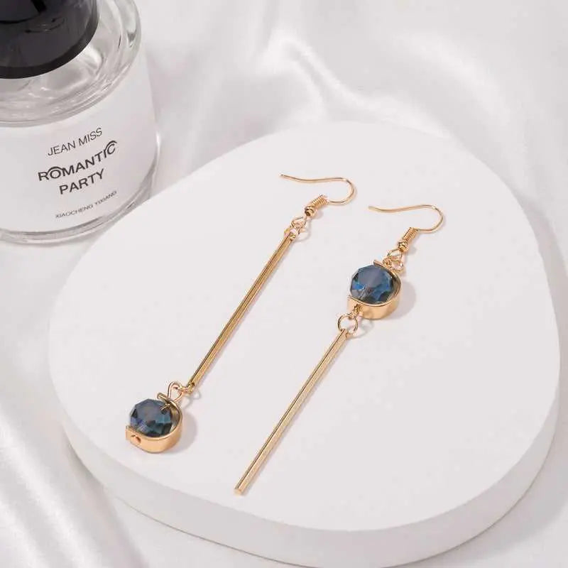 Salty Double C Shape Asymmetric Blue Stone Grey Stone Drop Earrings