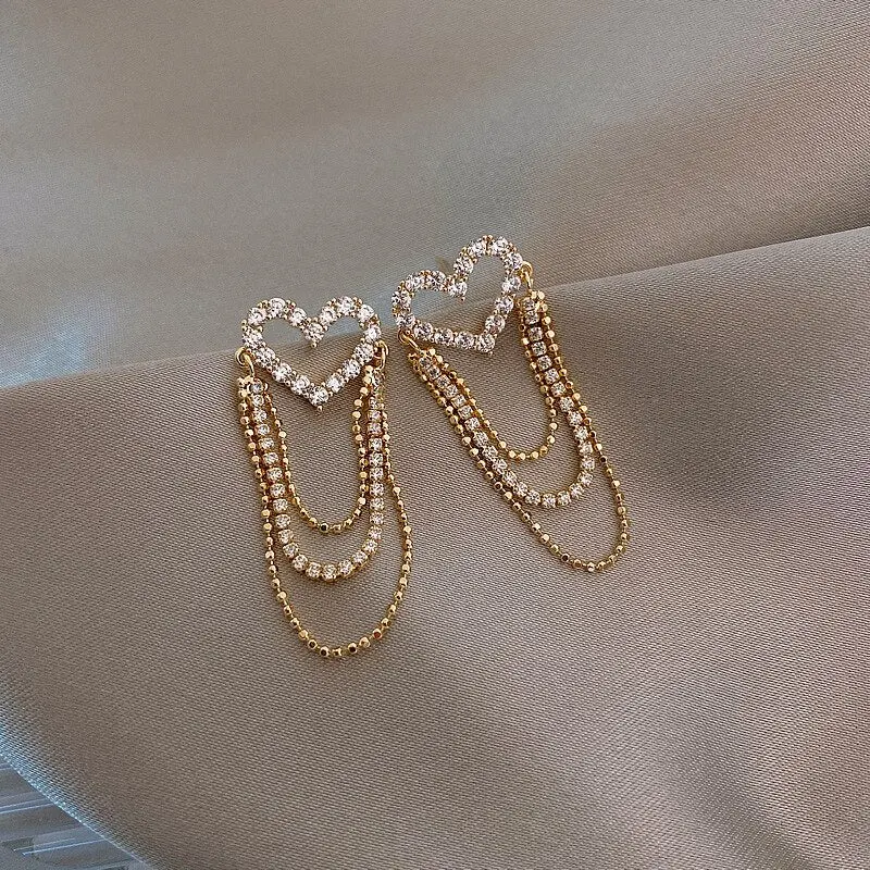 Salty Elegant Heart Chain Earrings