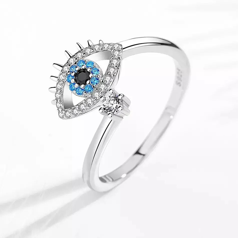 Salty Cute Evil Eye Adjustable Ring - Silver