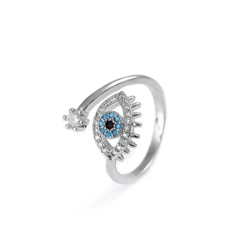 Salty Cute Evil Eye Adjustable Ring - Silver
