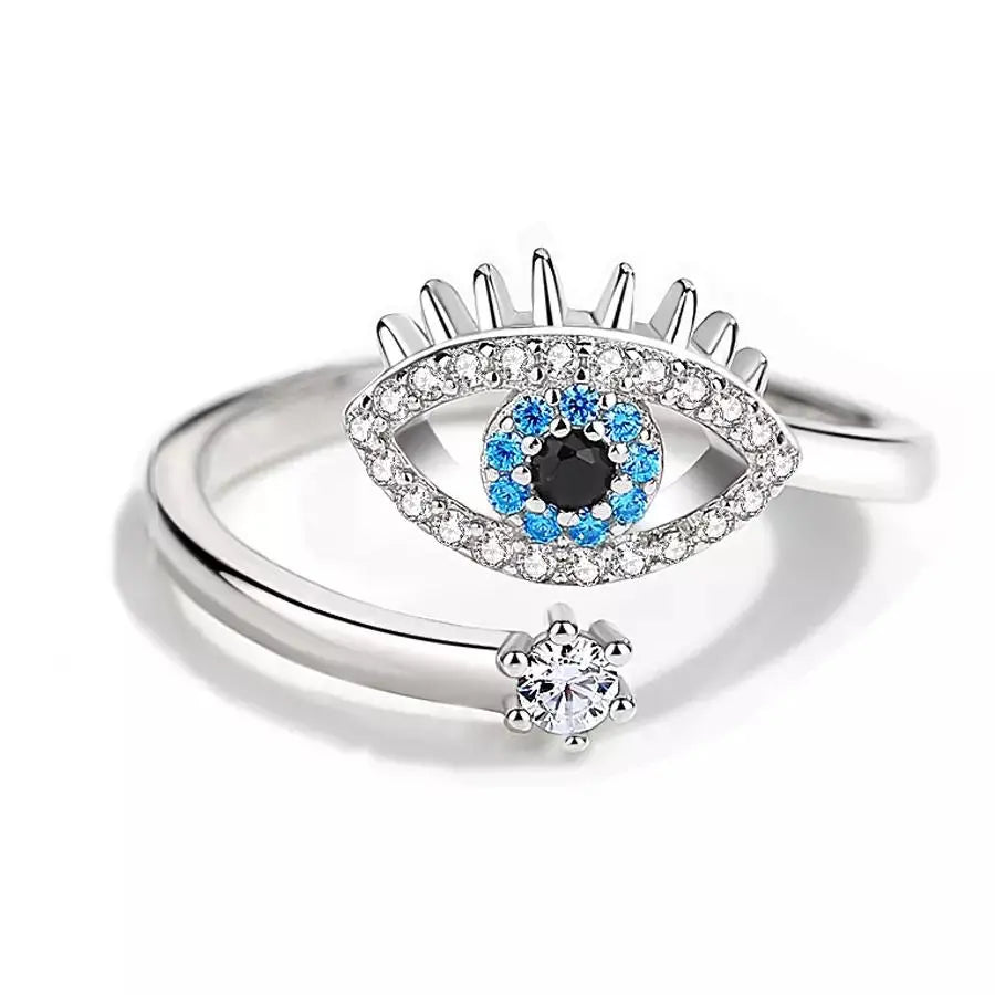 Salty Cute Evil Eye Adjustable Ring - Silver
