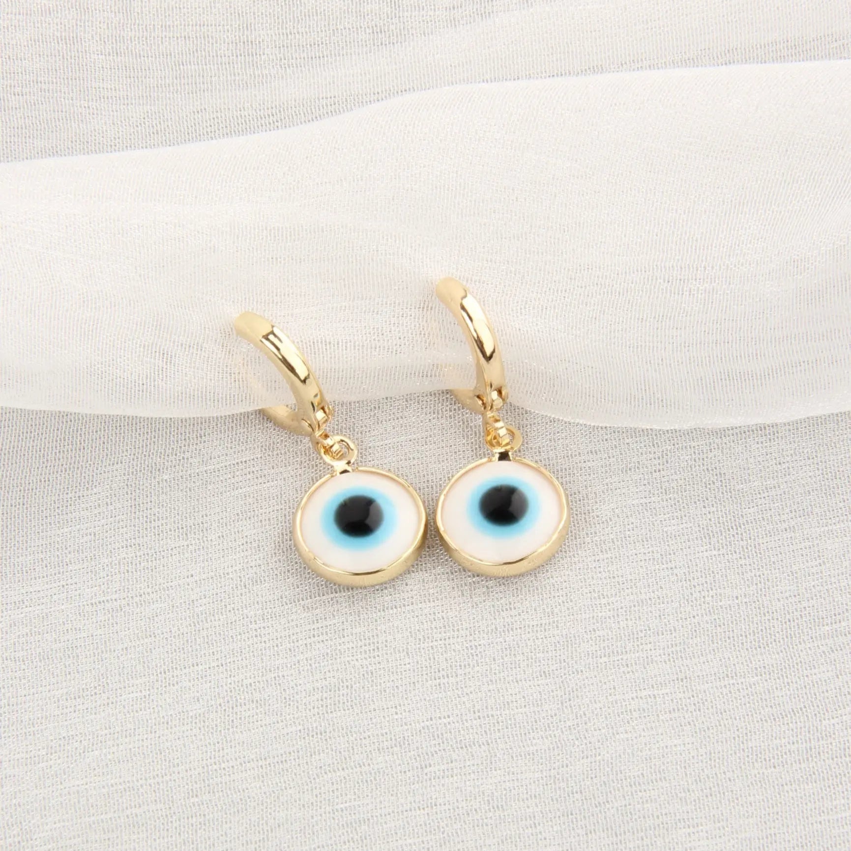 Salty Evil Eyes Gold Brim Wind Drop Earrings - Light Blue