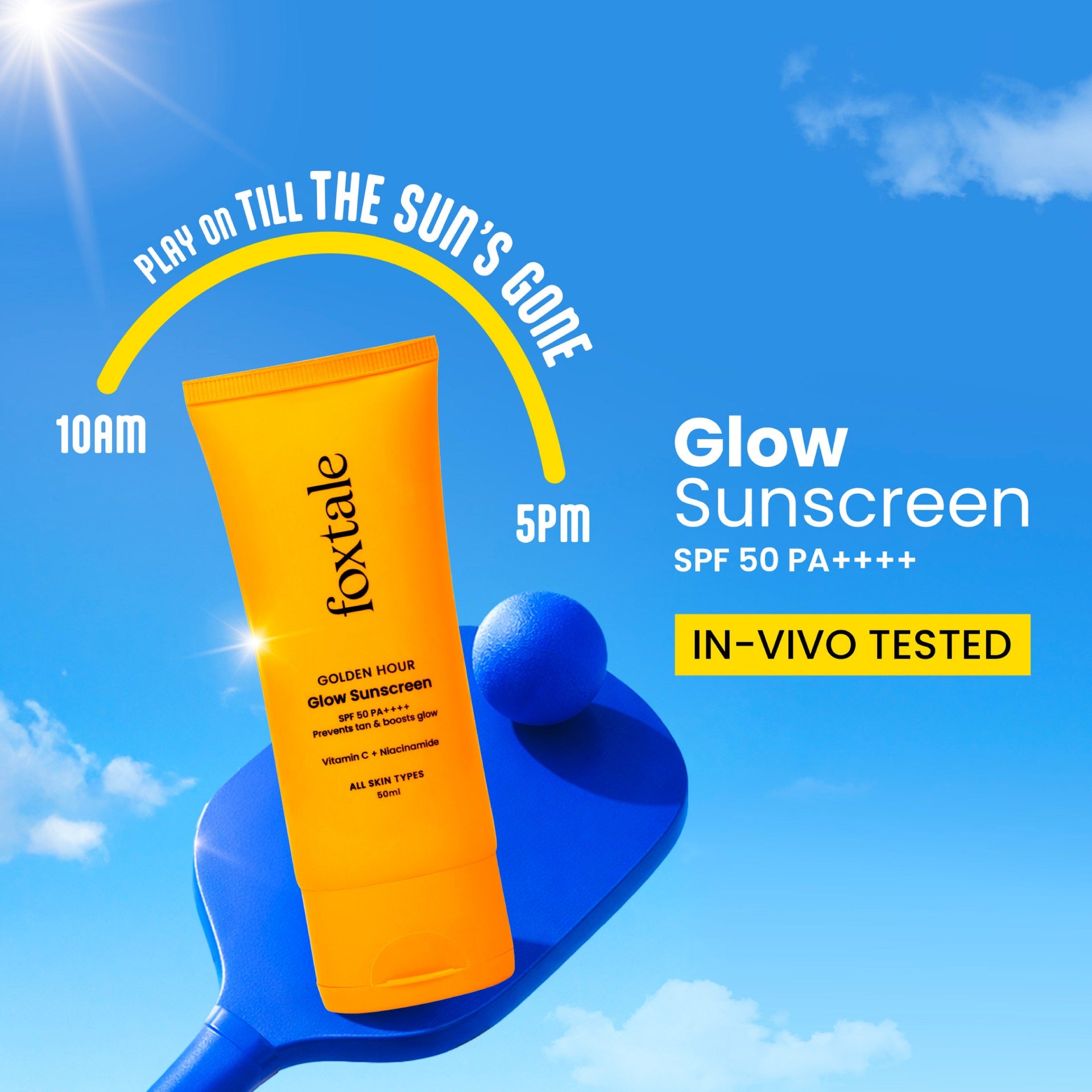 Foxtale Glow sunscreen SPF 50, In-Vivo Tested with PA++++