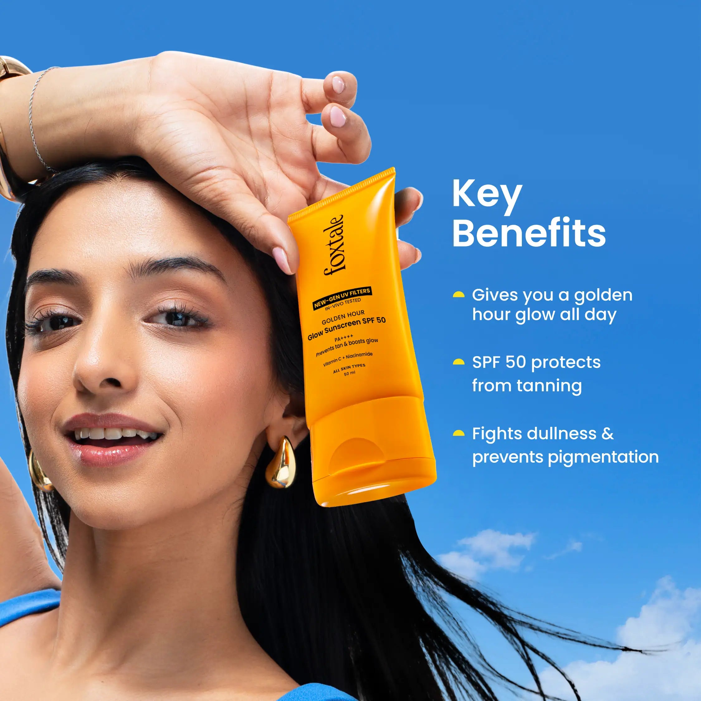 Foxtale Glow sunscreen SPF 50, In-Vivo Tested with PA++++