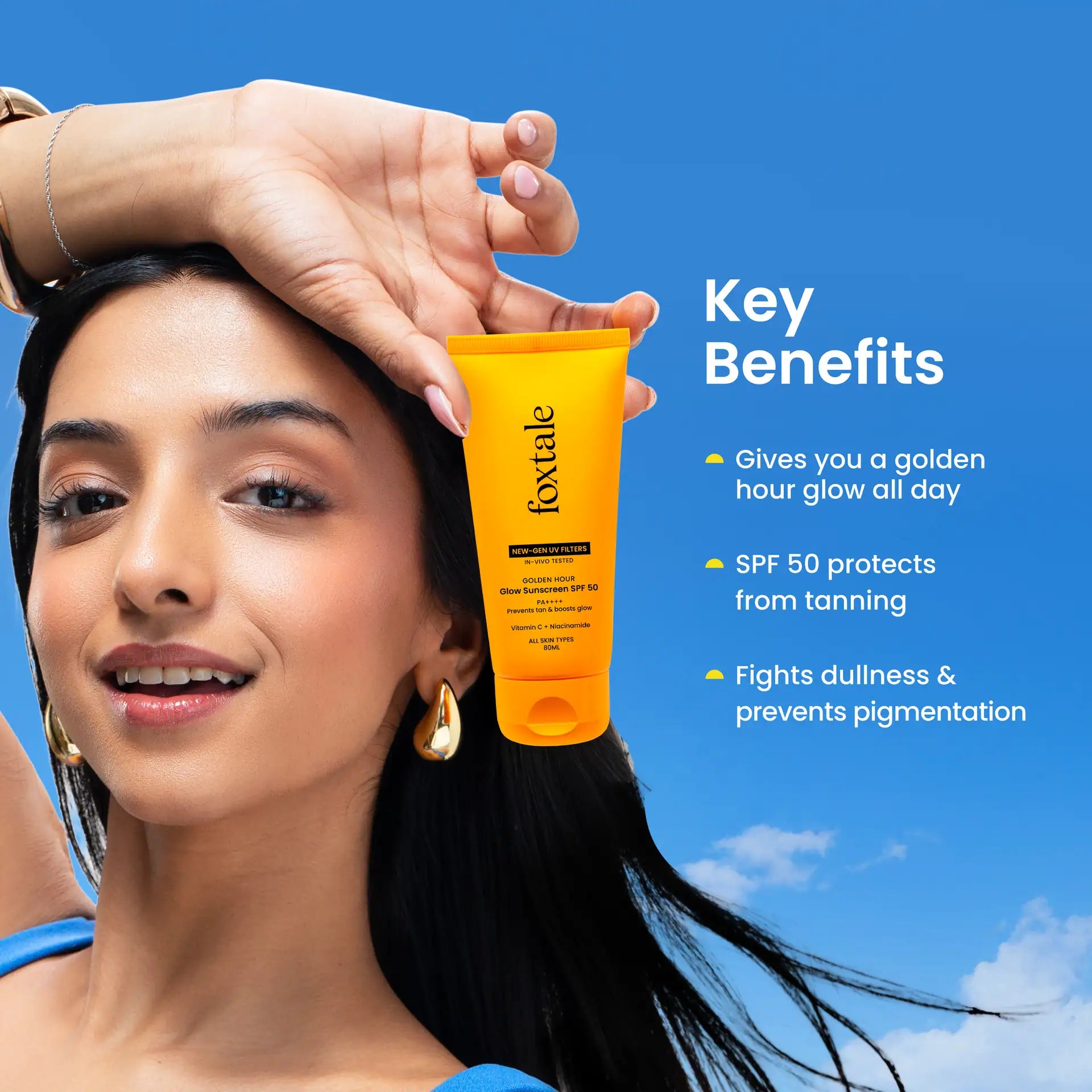 Foxtale Glow sunscreen SPF 50, In-Vivo Tested with PA++++ - 80ml