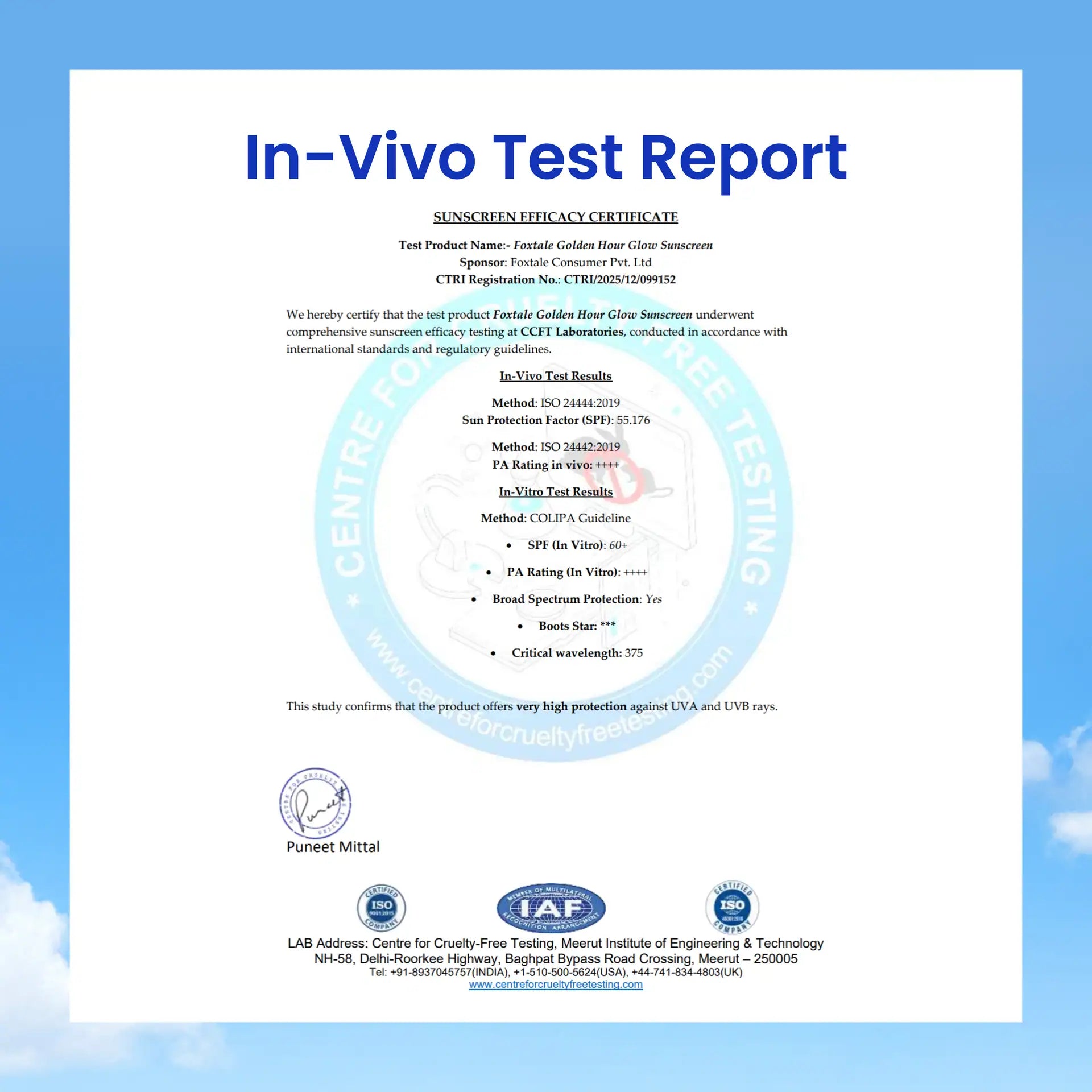 Foxtale Glow sunscreen SPF 50, In-Vivo Tested with PA++++ - 80ml