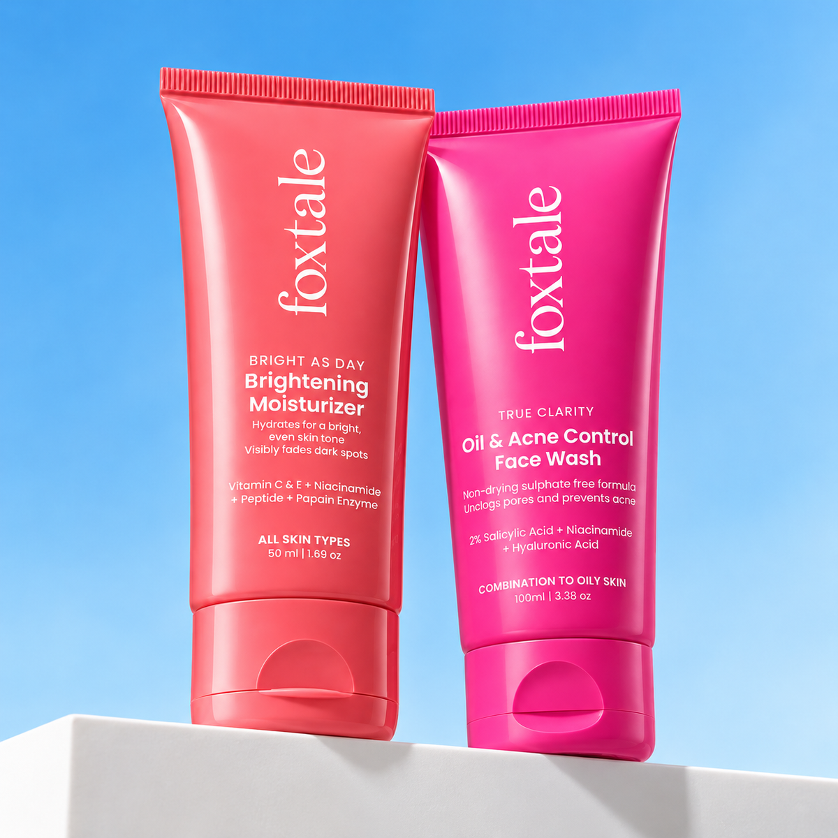 Foxtale Oil & Acne Control Face Wash - 100ml + Vitamin C & Papaya Enzyme Daily Brightening Moisturizer - 50ml (Combo)