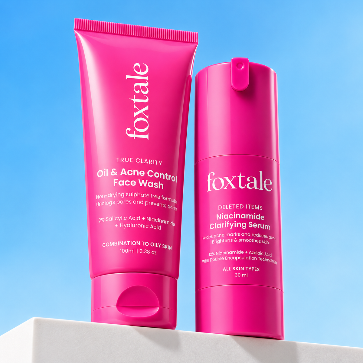 Foxtale Oil & Acne Control Face Wash - 100ml + 12% Niacinamide Clarifying Serum - 30ml (Combo)