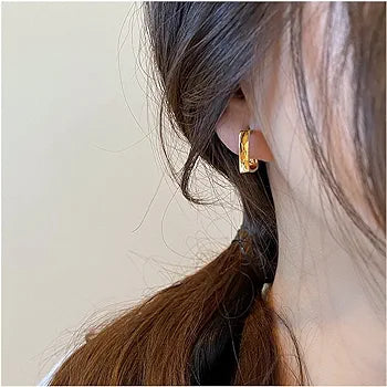 Salty Gold Shine Square Hoop Hugging Earrings