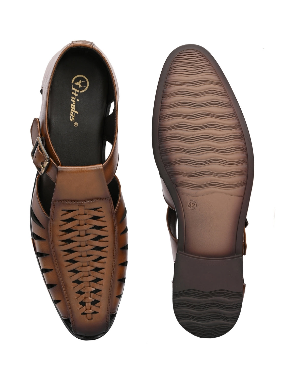 Hirolas Men's Peshawari Shoe Style Vegan Leather Roman Ethnic Sandal