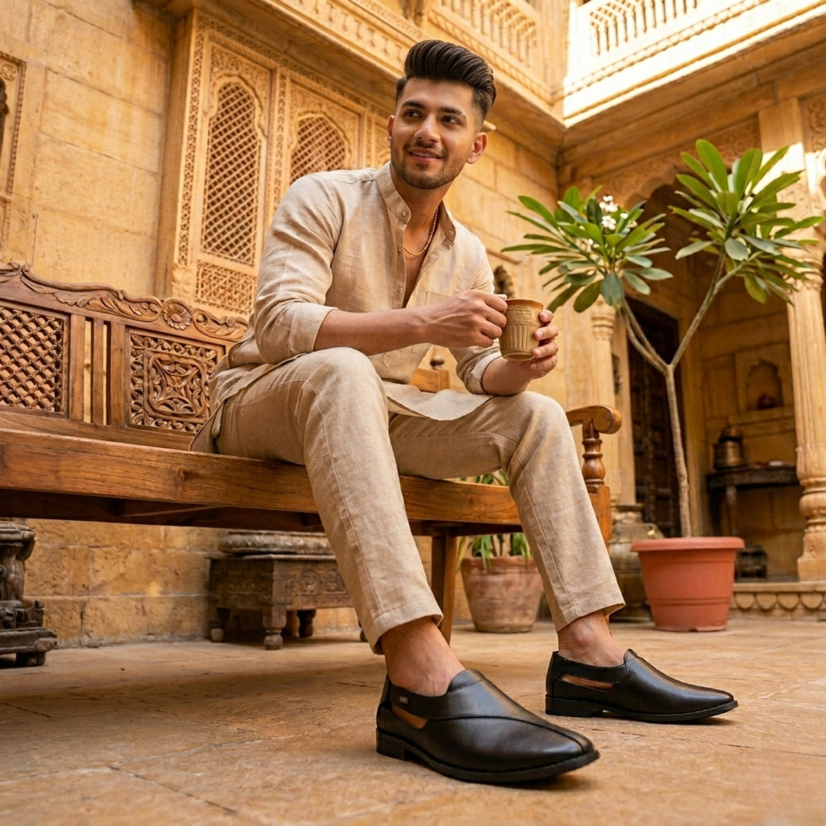 Hirolas Men's Peshawari Shoe Style Vegan Leather Roman Ethnic Sandal