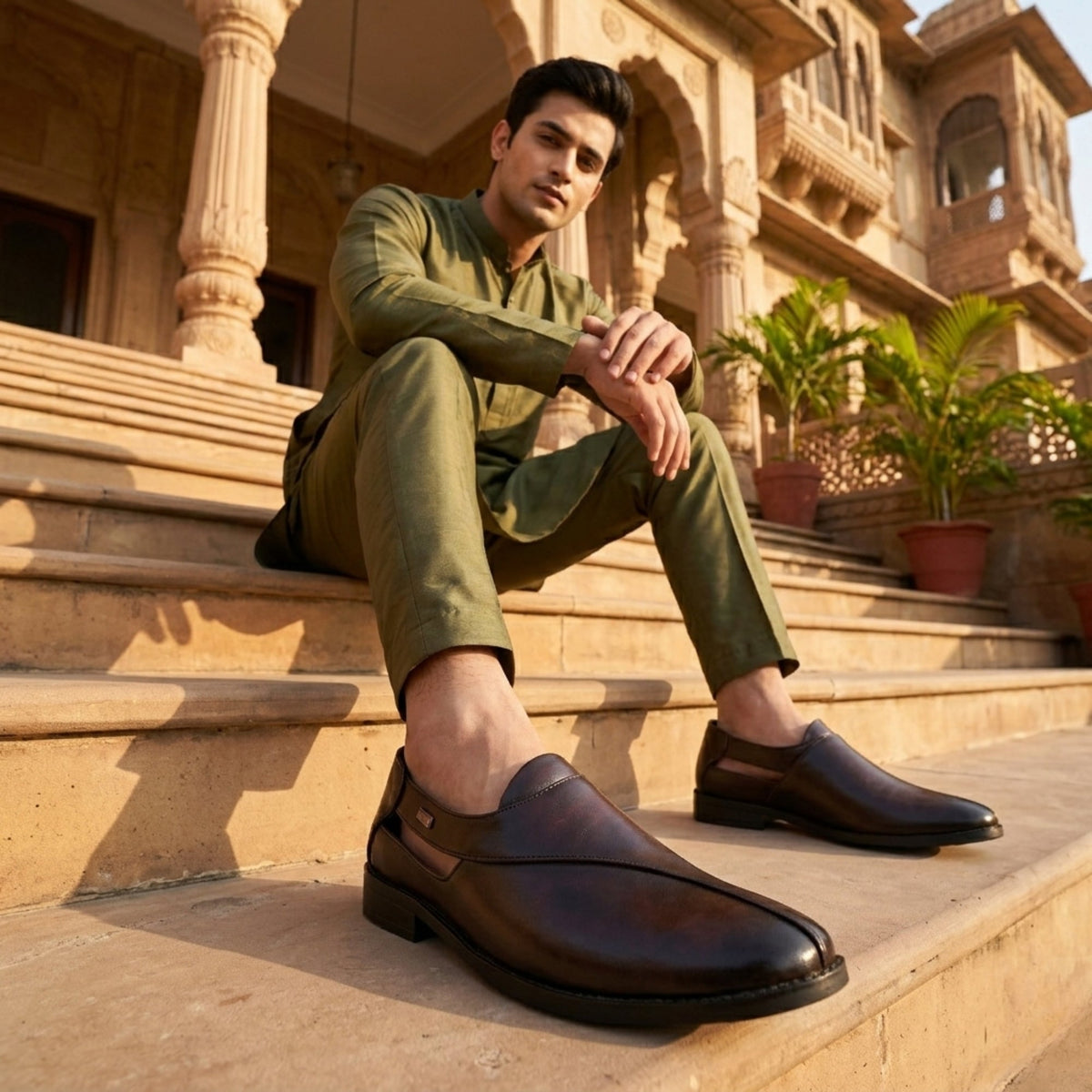 Hirolas Men's Peshawari Shoe Style Vegan Leather Roman Ethnic Sandal