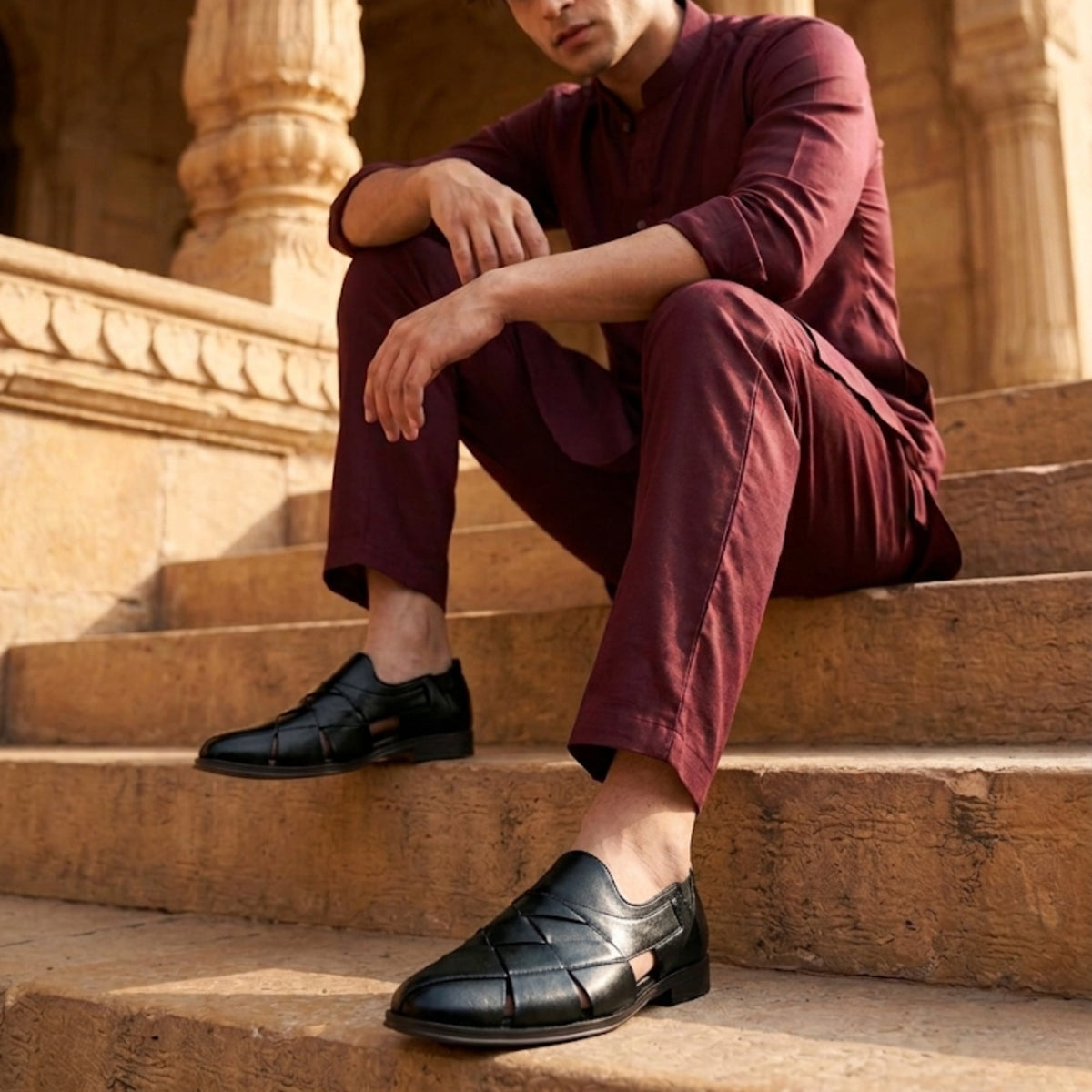 Hirolas Men's Peshawari Shoe Style Vegan Leather Roman Ethnic Sandal