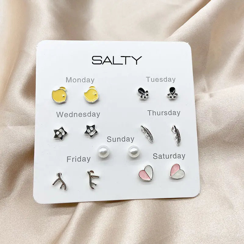 Salty "Happiness" Weekly 7 Stud Earrings Set