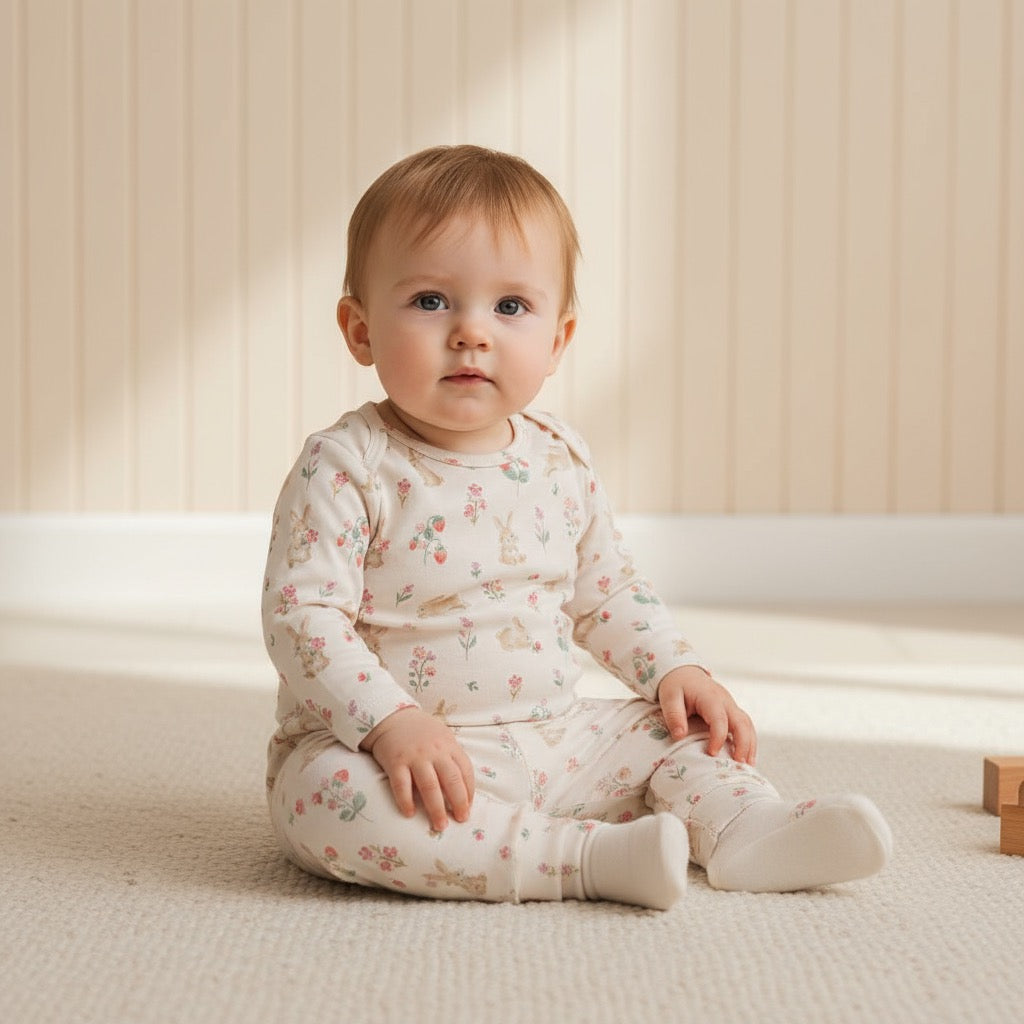 Urbanrac Cotton Onesies and Pant Set for Babies - Sleepwear - Bunny Floral Print