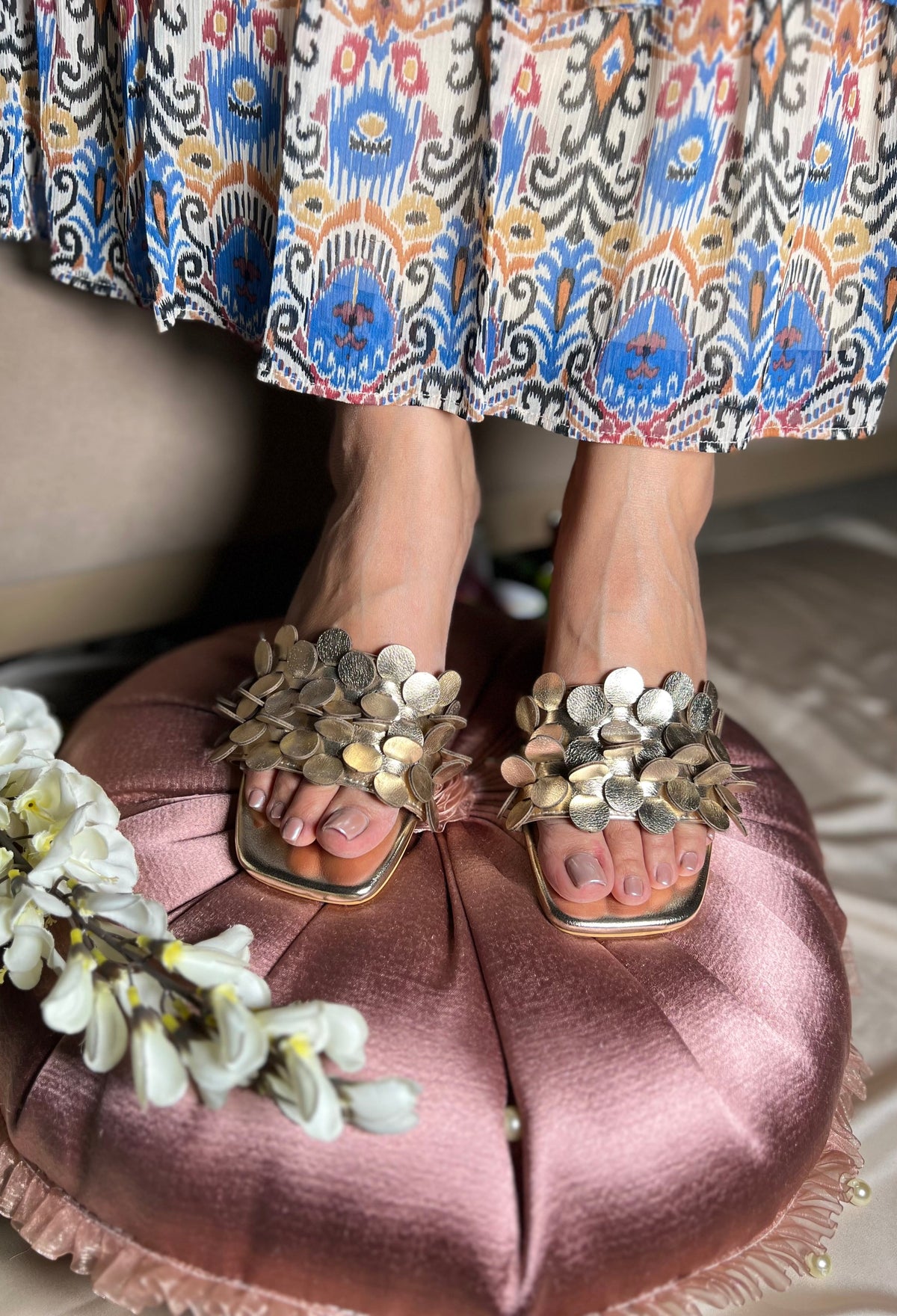 Sandal Stories Classy Champagne Gold Block Heels - 2 Inches