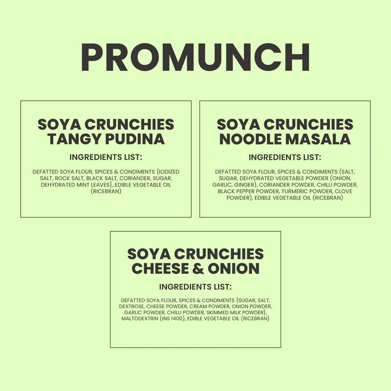 Promunch Variety Pack Protein Crunchies (Noodle Masala, Tangy Pudina, Cheese & Onion) - 150Gm X 3