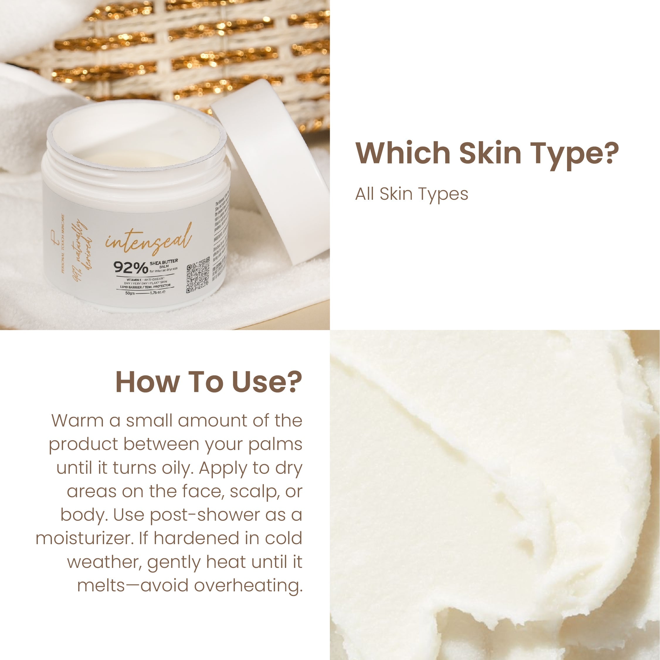 Personal Touch Intenseal Shea Butter Face and Body Balm 50ml - Pack of 3