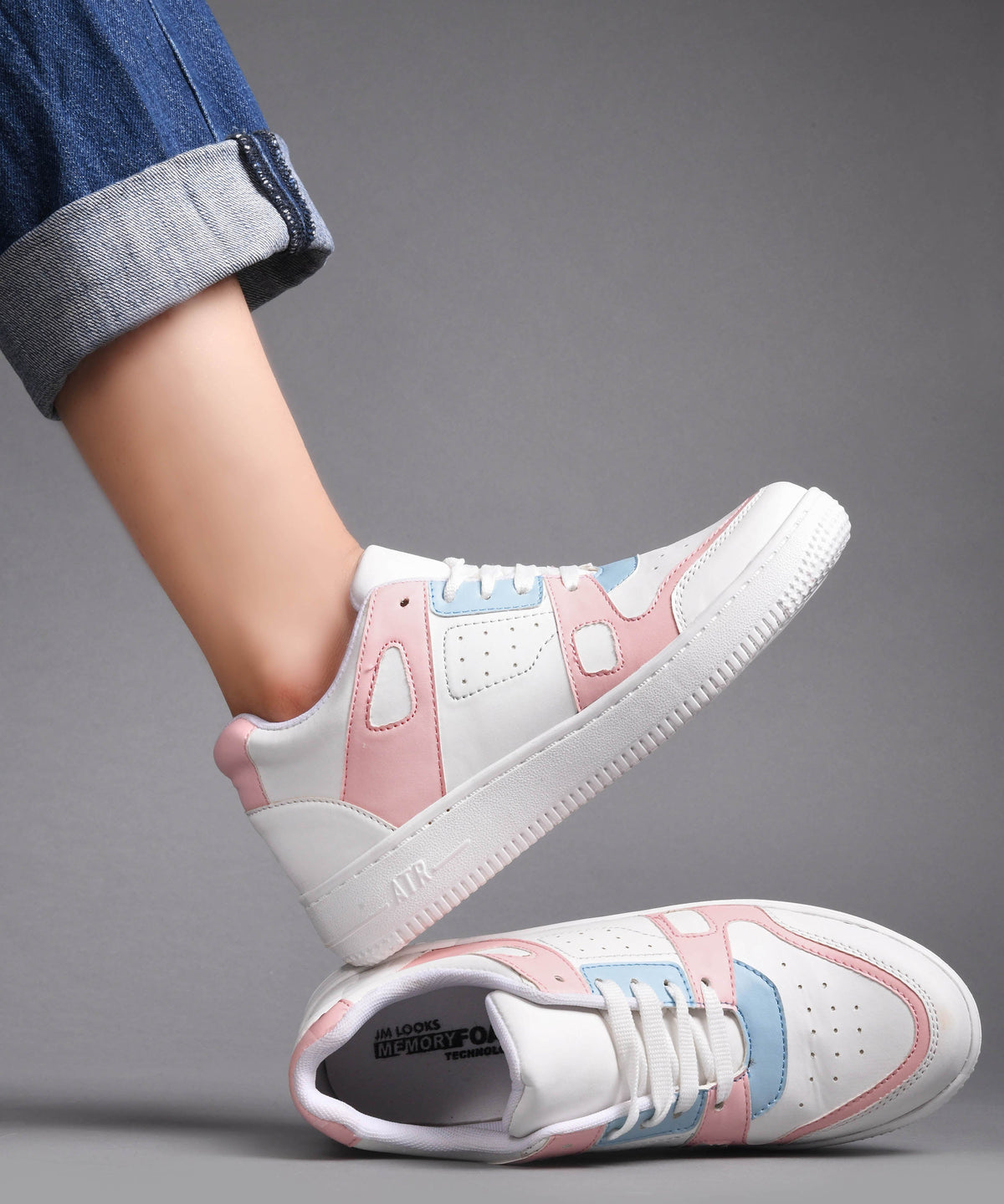 JM Looks Sneakers with Dual-Tone Pastel Panels & Cushioned Sole