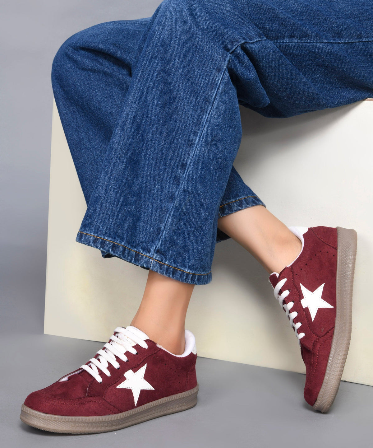 JM Looks Vintage Inspired Star Sneakers for Women: Suede Lace-Up Shoes with Gum Sole