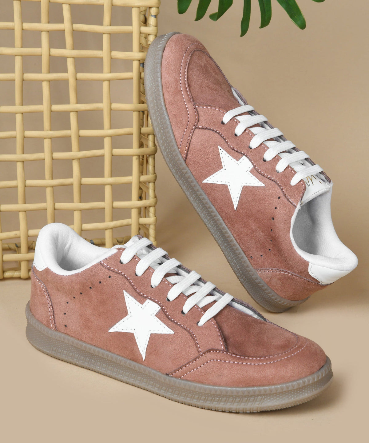 JM Looks Vintage Inspired Star Sneakers for Women: Suede Lace-Up Shoes with Gum Sole