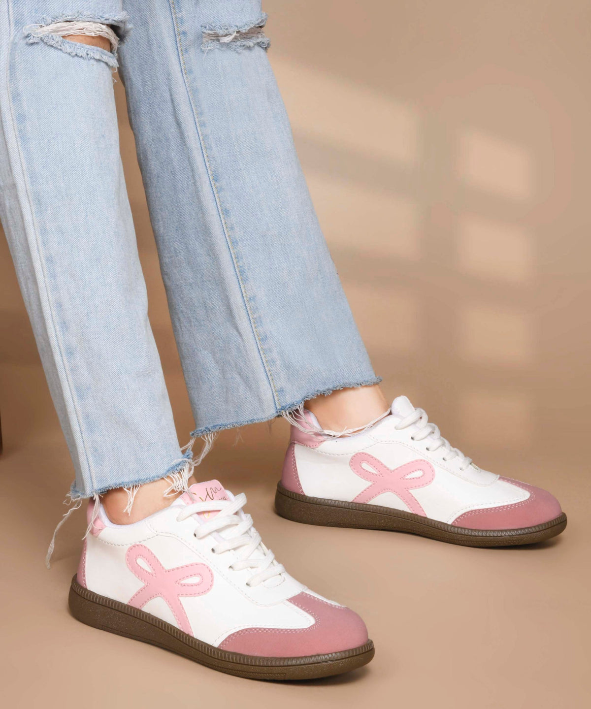 JM Looks Women's Sneakers Lace-Up Casual Sneakers for Girls, Bow Ribbon Design