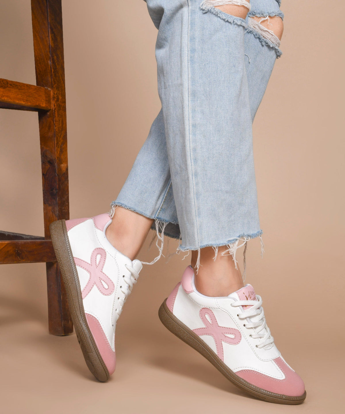 JM Looks Women's Sneakers Lace-Up Casual Sneakers for Girls, Bow Ribbon Design