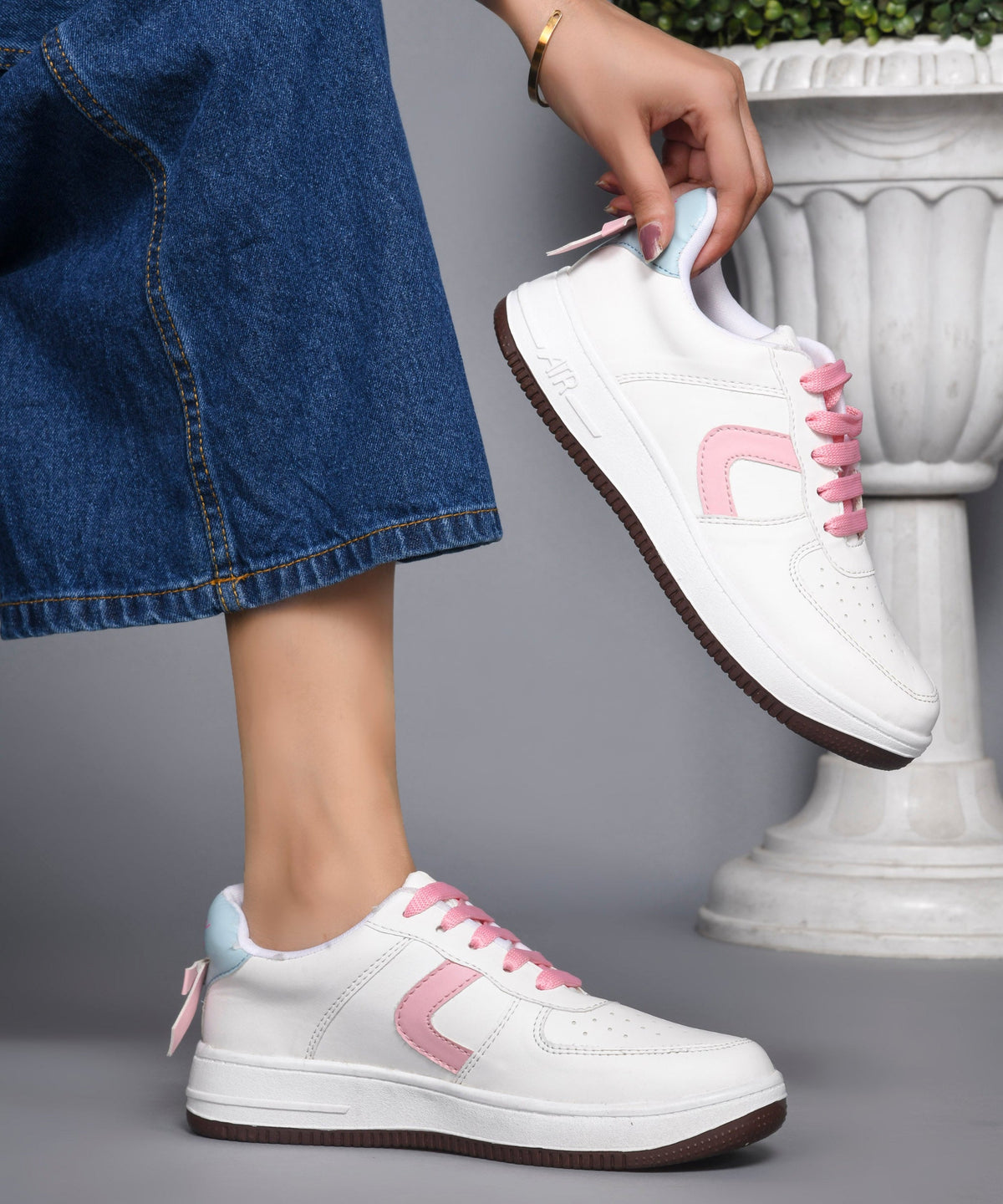 JM Looks Women's Low Top Lace-Up Bow Casual Sneakers with Perforated Detailing