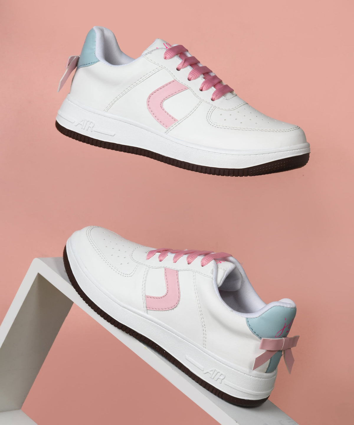 JM Looks Women's Low Top Lace-Up Bow Casual Sneakers with Perforated Detailing